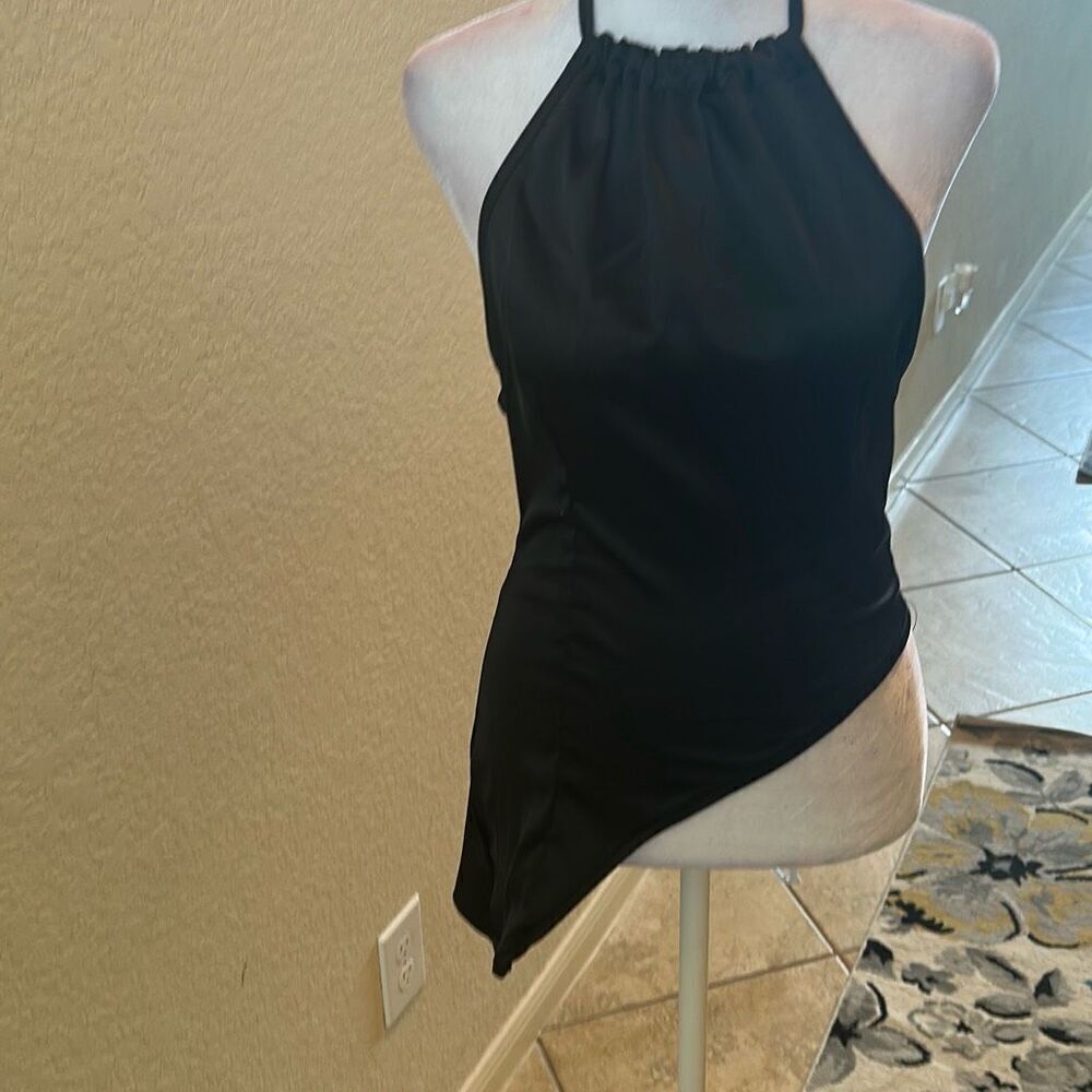 OW Collection Size M Venus Glossy Top Black Asymmetrical Halter Going Out Tank